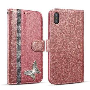 For iPhone XS Max Glitter Powder Butterfly Leather Phone Case(Rose Gold)