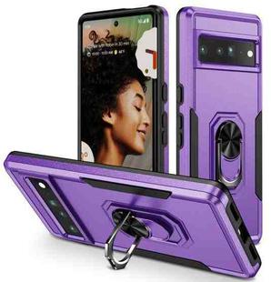 For Google Pixel 7 Pro Ring Kickstand Heavy Duty Shockproof Phone Case(Purple+Black)