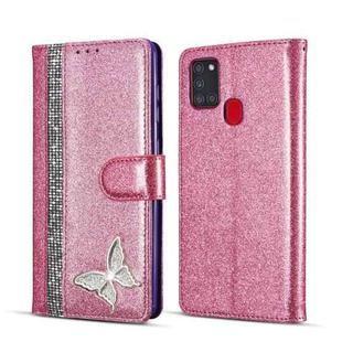 For Samsung Galaxy A21S Glitter Powder Butterfly Leather Phone Case(Purple)