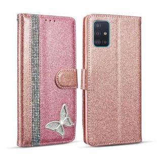 For Samsung Galaxy A51 Glitter Powder Butterfly Leather Phone Case(Rose Gold)