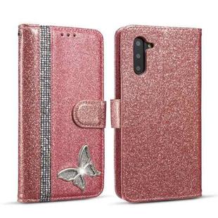 For Samsung Galaxy Note10 Glitter Powder Butterfly Leather Phone Case(Rose Gold)