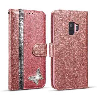 For Samsung Galaxy S9 Glitter Powder Butterfly Leather Phone Case(Rose Gold)