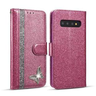 For Samsung Galaxy S10 Glitter Powder Butterfly Leather Phone Case(Purple)