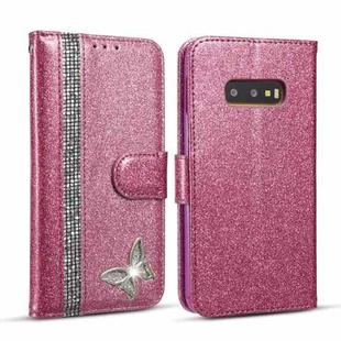 For Samsung Galaxy S10e Glitter Powder Butterfly Leather Phone Case(Purple)