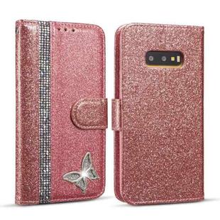 For Samsung Galaxy S10e Glitter Powder Butterfly Leather Phone Case(Rose Gold)