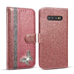For Samsung Galaxy S10+ Glitter Powder Butterfly Leather Phone Case(Rose Gold)