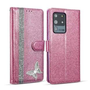 For Samsung Galaxy S20 Ultra Glitter Powder Butterfly Leather Phone Case(Purple)
