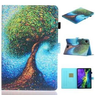 For iPad Pro 11 inch 2020 Painted Left and Right Flat Leather Tablet Case with Sleep Function & Card Slot & Buckle Anti-skid Strip and Bracket(Abstract Tree)