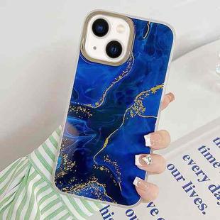 For iPhone 14 Marble Dual-side Laminating Electroplating Case (Dark Blue)
