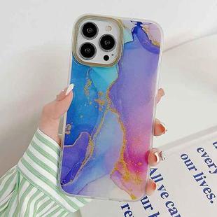 Marble Dual-side Laminating Electroplating Case For iPhone 14 Pro(Blue Pueple)