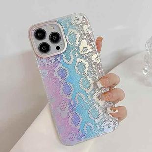 For iPhone 14 Pro Python Texture Dual-side Laminating Phone Case(Blue Pink)