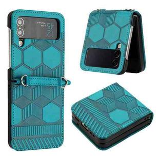 For Samsung Galaxy Z Flip3 5G Football Texture Leather Phone Case(Light Blue)