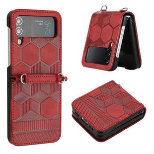 For Samsung Galaxy Z Flip3 5G Football Texture Leather Phone Case(Red)