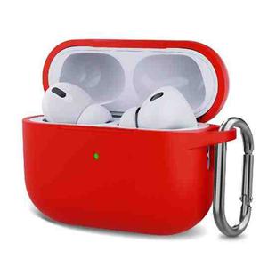 Silicone Thickening Wireless Earphone Protective Case with Hook For AirPods Pro 2(Red)