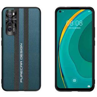 For Huawei nova 7 Carbon Fiber Texture Plain Leather Phone Case(Dark Green)