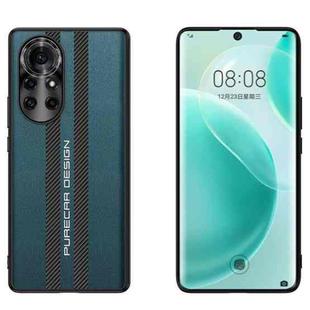 For Huawei nova 8 Pro Carbon Fiber Texture Plain Leather Phone Case(Dark Green)