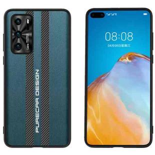 For Huawei P40 Carbon Fiber Texture Plain Leather Phone Case(Dark Green)