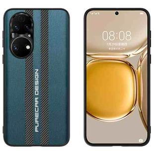 For Huawei P50 Carbon Fiber Texture Plain Leather Phone Case(Dark Green)
