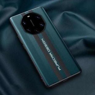 For Huawei Mate 40 RS Porsche Design Carbon Fiber Texture Plain Leather Phone Case(Dark Green)