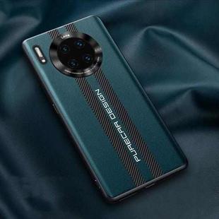 For Huawei Mate 30E Pro Carbon Fiber Texture Plain Leather Phone Case(Dark Green)