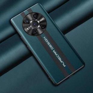 For Honor Magic3 Carbon Fiber Texture Plain Leather Phone Case(Dark Green)