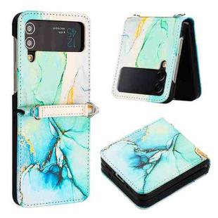 For Samsung Galaxy Z Flip3 5G Marble Pattern Leather Phone Case(Green LS003)