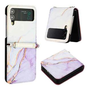 For Samsung Galaxy Z Flip3 5G Marble Pattern Leather Phone Case(White Purple LS006)