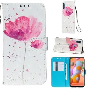 For Galaxy M11 3D Painting Horizontal Flip Leather Case with Holder & Card Slot & Wallet & Lanyard(Pink Flower)