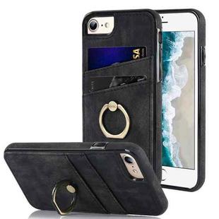 Vintage Patch Leather Phone Case with Ring Holder For iPhone SE 2022 / SE 2020 / 8 / 7(Black)