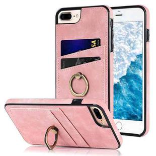 Vintage Patch Leather Phone Case with Ring Holder For iPhone 7 Plus/8 Plus(Pink)
