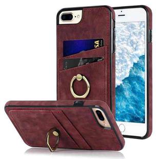 Vintage Patch Leather Phone Case with Ring Holder For iPhone 7 Plus/8 Plus(Red)