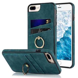 Vintage Patch Leather Phone Case with Ring Holder For iPhone 7 Plus/8 Plus(Blue)