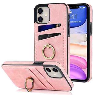 For iPhone 11 Vintage Patch Leather Phone Case with Ring Holder (Pink)