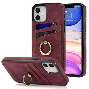 For iPhone 11 Vintage Patch Leather Phone Case with Ring Holder (Red)