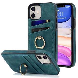 For iPhone 11 Vintage Patch Leather Phone Case with Ring Holder (Blue)