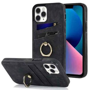 For iPhone 11 Pro Vintage Patch Leather Phone Case with Ring Holder (Black)