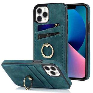 For iPhone 11 Pro Vintage Patch Leather Phone Case with Ring Holder (Blue)