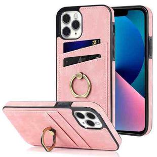For iPhone 11 Pro Max Vintage Patch Leather Phone Case with Ring Holder (Pink)