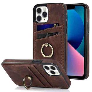 For iPhone 11 Pro Max Vintage Patch Leather Phone Case with Ring Holder (Brown)
