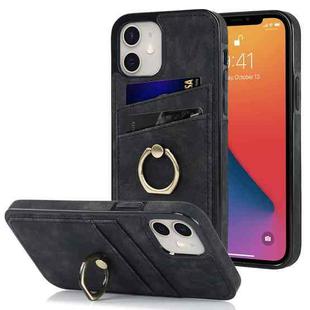 For iPhone 12 mini Vintage Patch Leather Phone Case with Ring Holder (Black)