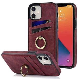 For iPhone 12 mini Vintage Patch Leather Phone Case with Ring Holder (Red)