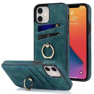 For iPhone 12 mini Vintage Patch Leather Phone Case with Ring Holder (Blue)