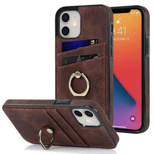 For iPhone 12 mini Vintage Patch Leather Phone Case with Ring Holder (Brown)