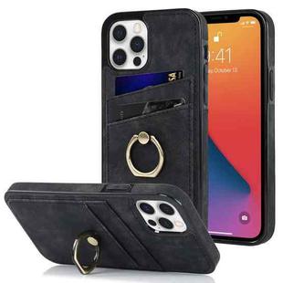 For iPhone 12 Vintage Patch Leather Phone Case with Ring Holder(Black)