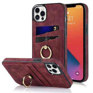 For iPhone 12 Pro Max Vintage Patch Leather Phone Case with Ring Holder(Red)