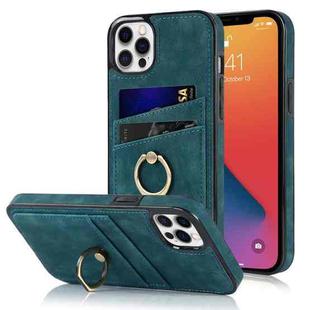 For iPhone 12 Pro Max Vintage Patch Leather Phone Case with Ring Holder(Blue)