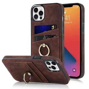 For iPhone 12 Pro Max Vintage Patch Leather Phone Case with Ring Holder(Brown)