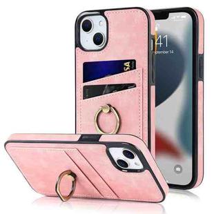 For iPhone 13 mini Vintage Patch Leather Phone Case with Ring Holder (Pink)