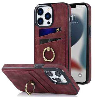 For iPhone 13 Pro Max Vintage Patch Leather Phone Case with Ring Holder (Red)