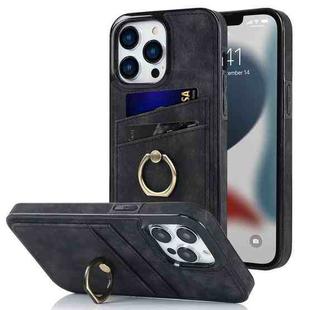 For iPhone 13 Pro Vintage Patch Leather Phone Case with Ring Holder (Black)